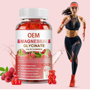 Magnesium glycinate gummies 400mg - Sugar free magnesium potassium supplement containing magnesium malate, vitamin D, B6, and CoQ10 for adult calm support and sleep - Raspberry gummies