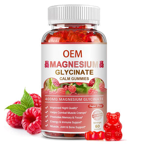 Magnesium glycinate gummies 400mg - Sugar free magnesium potassium supplement containing magnesium malate, vitamin D, B6, and CoQ10 for adult calm support and sleep - Raspberry gummies